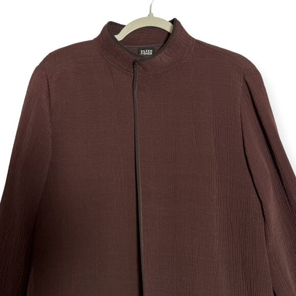 Eileen Fisher Silk Sponge Jacket SIZE S Maroon Brown Magnetic Collar Coat - Picture 3 of 8